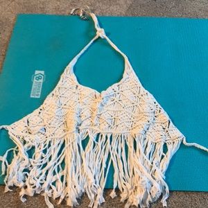 Super fun halter crop top with fringe